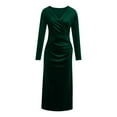thumbnail image 4 of Oksale Womens Velvet Dresses Sexy Wrap Deep V Neck Dress Slim Fit Full Length Dresses Elegant Long Sleeve Dress for Evening Party Green S, 4 of 6