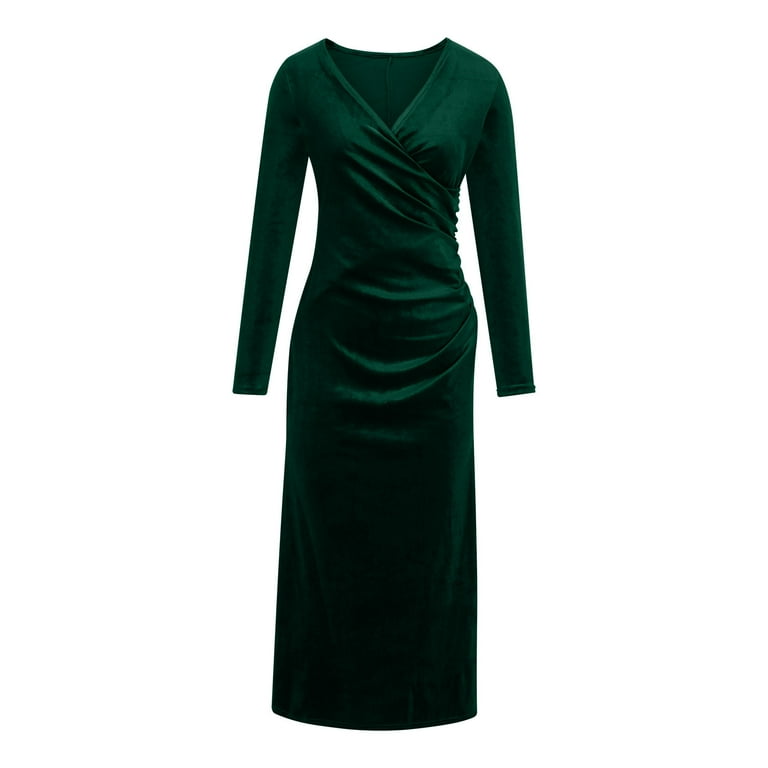 green emerald velvet dress Zapaka Quality Dark Green Ball Dress Vintage Long Velvet Holiday Party Dress  – ZAPAKA NZ main image 1