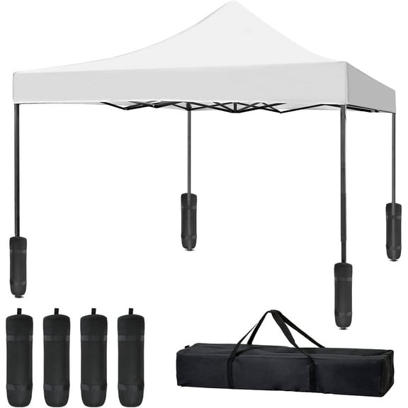 10x10 Pop up Canopy Tent, Waterproof Outdoor Canopy Easy Up Canopy with Carry Bag and 4 Sand Bags, Instant Sun Shelter Canopy for Outdoor Parties, Beach, Garden, Patio, White