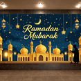thumbnail image 6 of Ramadan Themed Decorative Backdrop Banner with Crescent Moon Lanterns and Mosque Silhouettes Ramadan Mubarak Party Decorations Photography Props Muslim Celebration Event Background Decors, 6 of 8