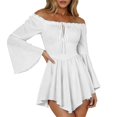 thumbnail image 3 of Womens Halloween Pirate Dresses Off Shoulder Bell Sleeve Mini Dress Irregular Hem Renaissance Costume Spooky Festival Party Wear Outfits, 3 of 6