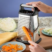 Professional Box Grater, Stainless Steel with 4 Sides, Best for Parmesan Cheese, Vegetables, Ginger, XL Size, Black