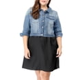thumbnail image 4 of Chaqueta de dril uxcell RecortaBotón Cerrado TalGrande PaMujer Azul Claro 3XL, 4 of 7