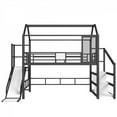 thumbnail image 2 of Full Size Loft Bed with Slide & Stairs - Metal Playhouse Bed, House-shaped Roof, Storage Shelves & Noise-free Design,Black, 2 of 18