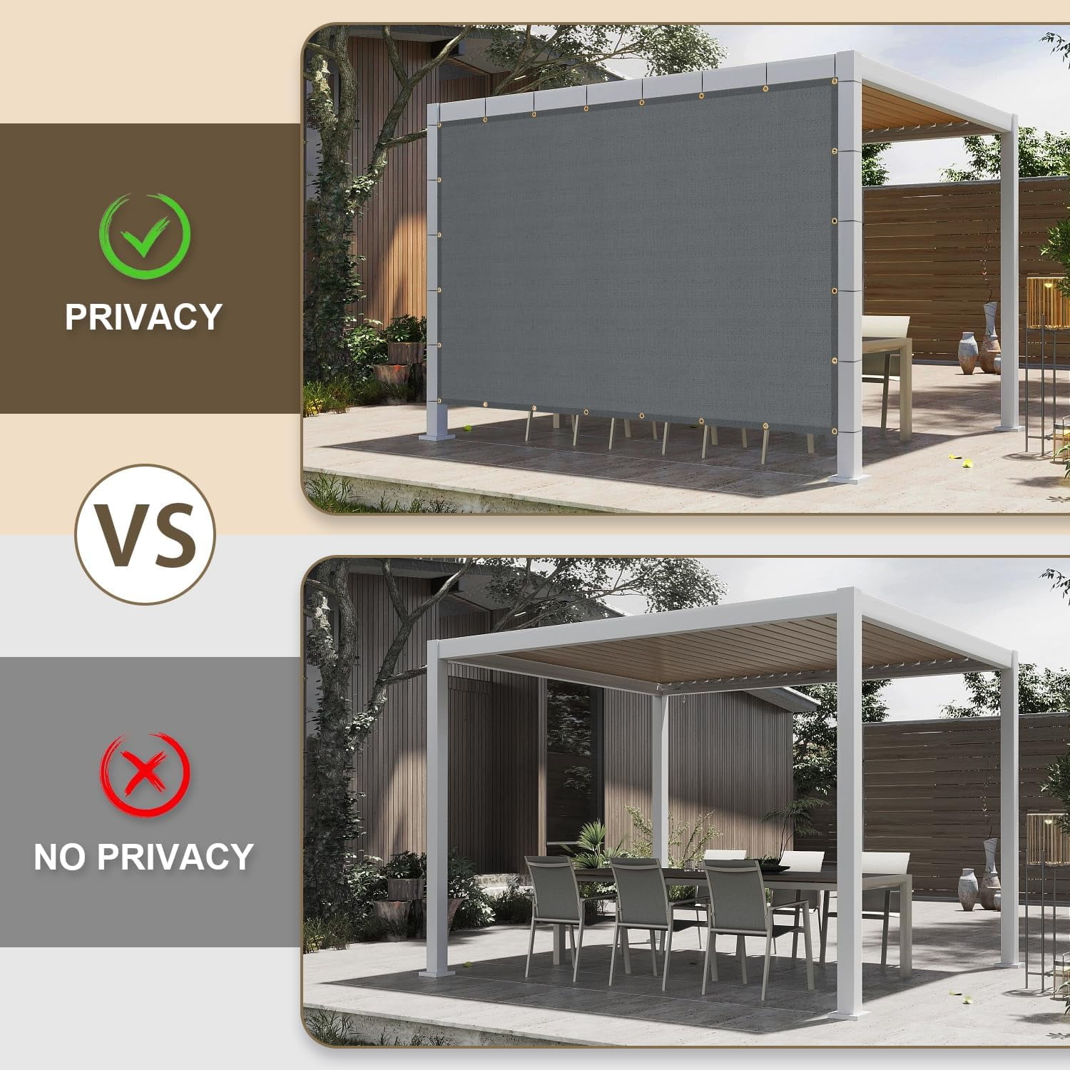 LOVE STORY 8' x 8' Sun Shade Cloth with Grommets 95% UV Protection Pergola Shade Cover for Outdoor, Dark Gray
