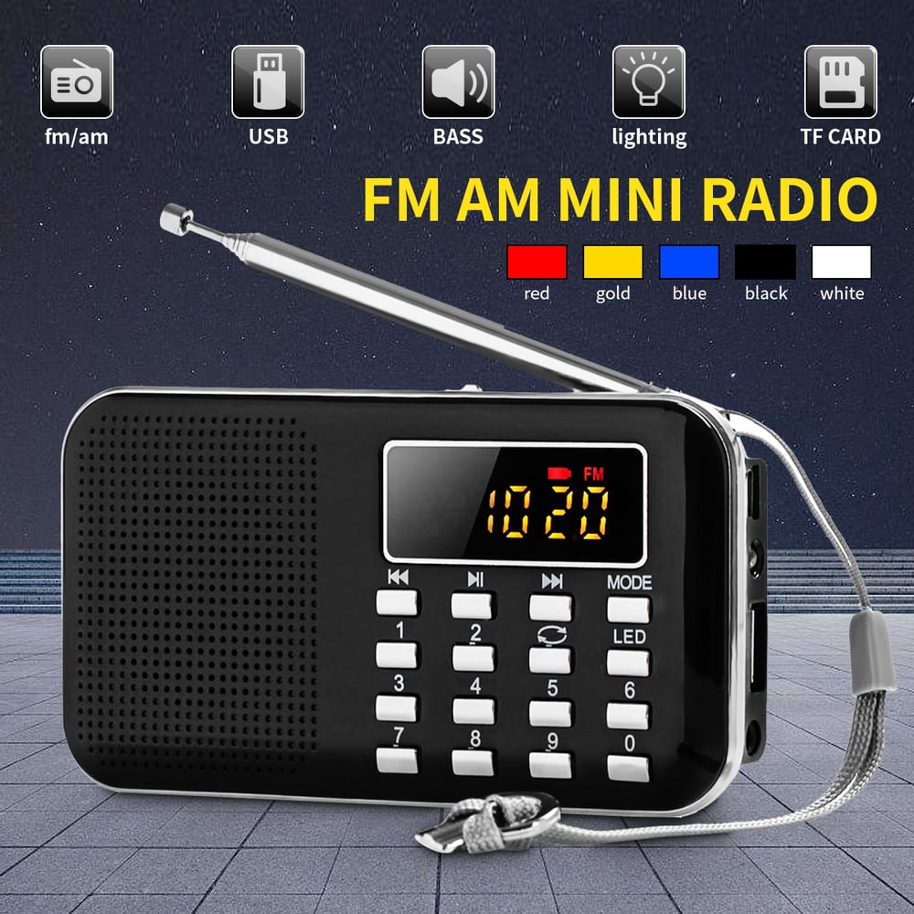 Mini AM FM Radio with Speaker Rechargeable Portable Walkman Pocket MP3