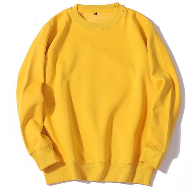 RXIRUCGD Chandail de Sport pour Homme à Col Rond, Chandail Molletonné à Enfiler à Manches Longues, Chandail à Capuchon Uni, Jaune, Taille : L