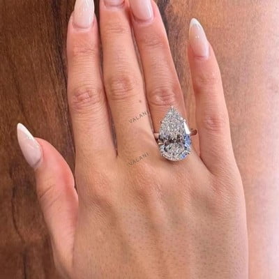 5.00CT Lab Grown Diamond Solitaire Ring 14K White Gold Dainty Pear Shape