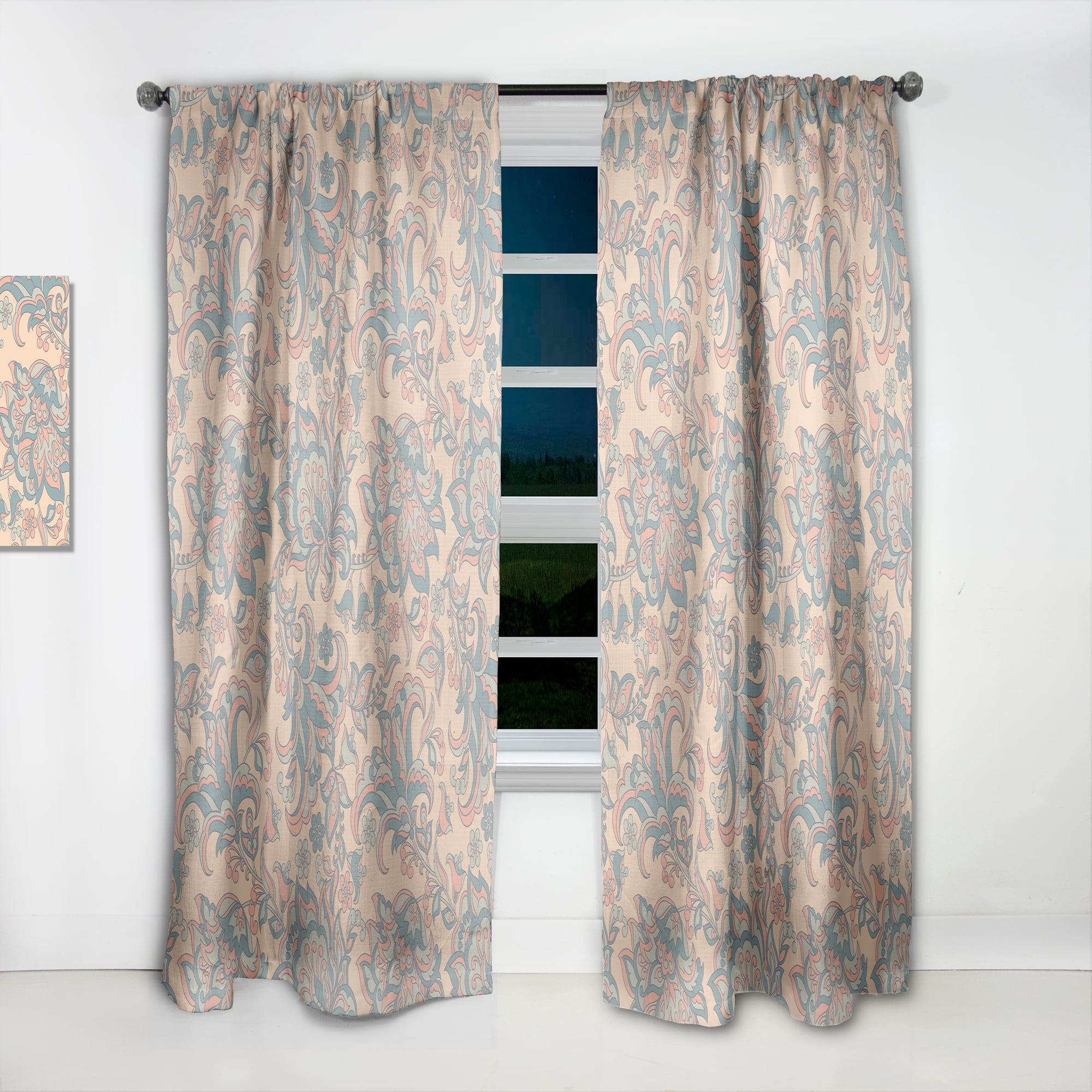 Designart 'Indian Floral Retro Batik II' Mid-Century Modern Curtain Panel