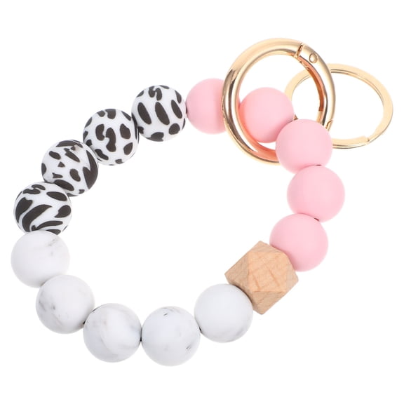 Mobestech Silicone Beaded Wristlet Keychain Bracelet with Wooden Beads Assorted Colors for DIY Use