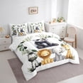 thumbnail image 3 of Manfei Jungle Panda 7 Pieces Bedding Comforter Set,Rustic Plant Leaf Full Bedding Set,Zoo Elephant Zebra Fitted Sheet Flat Sheet For Teens,Luxury Bedroom Decor Reversible, 3 of 8