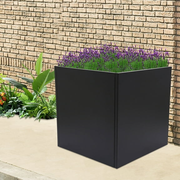 26*26*26inch Modern Floor Standing Steel Planter Box Black Flowerpot Indoor Outdoor Plant Cube Pot
