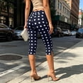 thumbnail image 6 of Women's Polka Dot Capri Leggings Fold Over High Waist Tummy Control Workout Yoga Pants Split Hem Knee Length Soft Stretch Casual Pants Navy, 6 of 7
