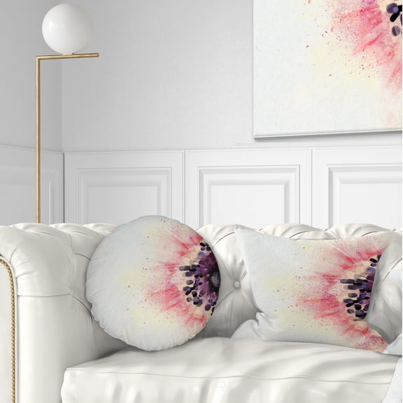 Designart Pink Purple Abstract Flower Sketch - Floral Throw Pillow - 12x20