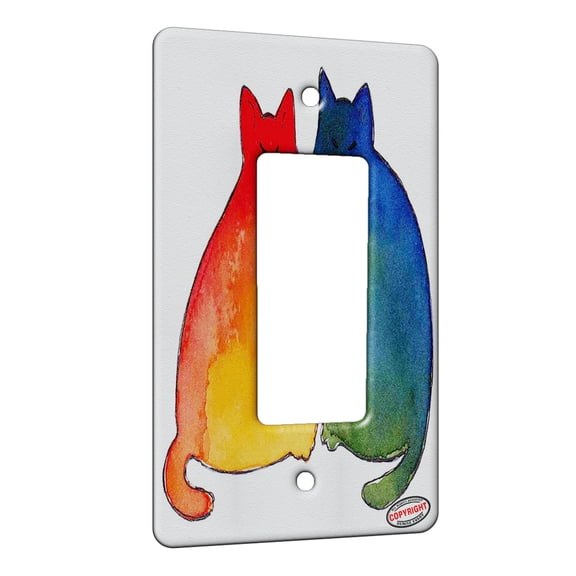 KuzmarK™ 1 Gang Rocker Wall Plate - Two Tone Heart Kitties Abstract Cat Art by Denise Every