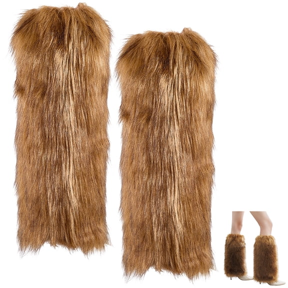 1 Pair Fur Leg Warmers Brown Soft Fluffy Furry Leg Wrist Cuffs Winter Womens Fuzzy Warm Long Thick Shoes Covers Socks Sleeves DIY