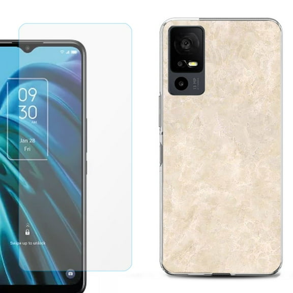 OneToughShield ® for TCL 40 XE 5G Shockproof Fashion Phone Case, with Tempered Glass Screen Protector - Marble / Latte