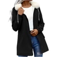 thumbnail image 2 of HongQid Women's Lightweight Waterproof Fleece Lined Hooded Softshell Rain Jacket with Faux Fur Collar, Warm Windbreaker Long Coat, 2 of 7