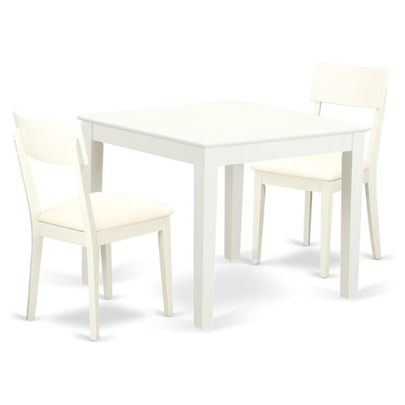 East West Furniture Oxford 3-piece Dining Set with Faux Leather Seat in White