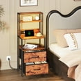 thumbnail image 3 of Satifur Tall LED Nightstand,Bedside Table with Charging Station,2 Fabric Drawers & Shelfs for Bedroom Living Room,Rustic Brown, 3 of 7