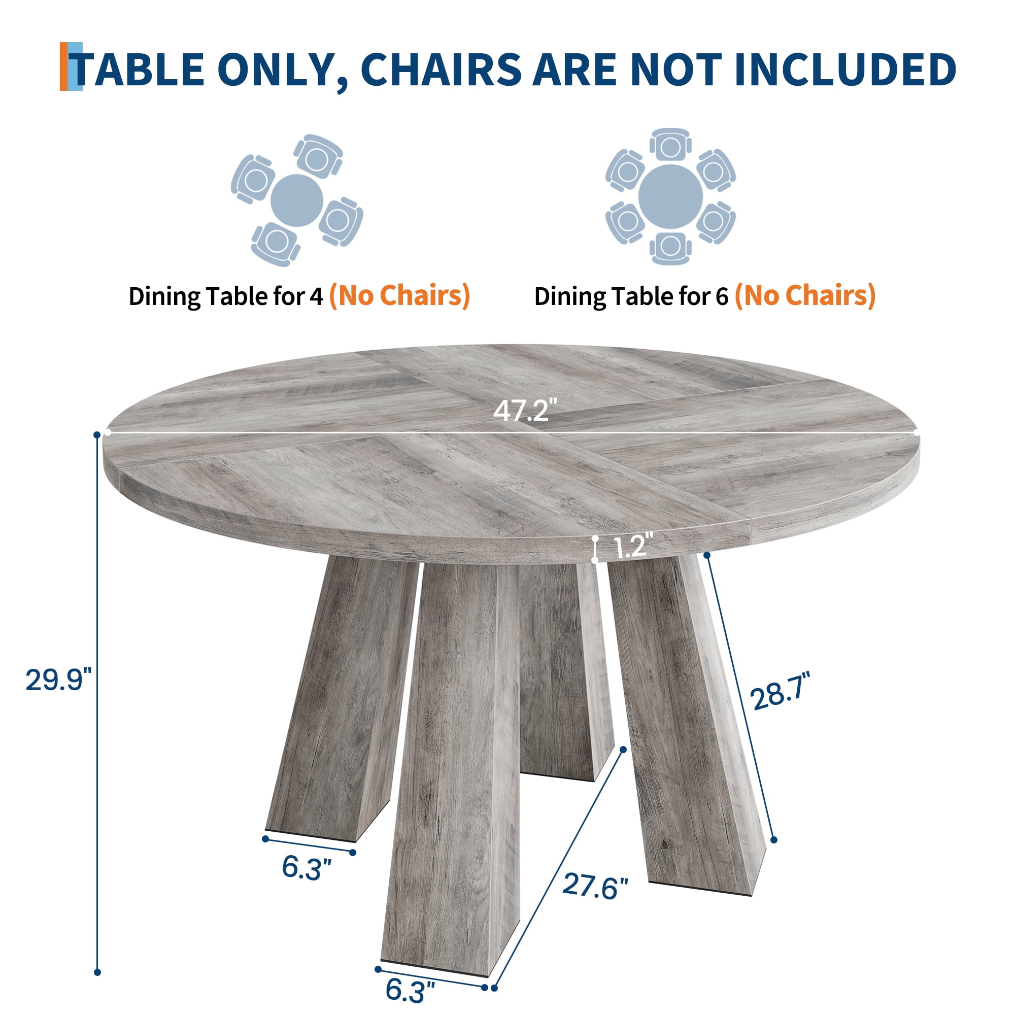 M optimized 47" Round Dining Table for 4-6, Wood Kitchen Table with 4 Strong Legs, Farmhouse Circle Dinner Table for Dining Room, Living Room