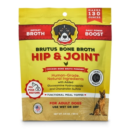 Brutus Bone Broth Hip and Joint Meal Toppers for Dogs Mega Pack (Chicken) - Pet Food Topper - Bone Broth Powder with Chondroitin, Glucosamine & Turmeric - Makes Up to 130 OZ of Liquid Bone Broth