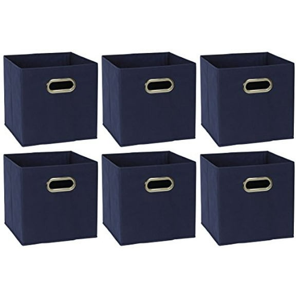 Household Essentials 81-1 Foldable Fabric Storage Bins | Set Of 6 Cubby Cubes With Handles | Navy Blue