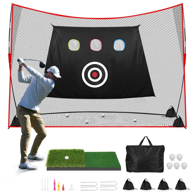 Alfombrilla de golf Golf Net Halunoty de 10 x 7 pies, resistente, con doble césped