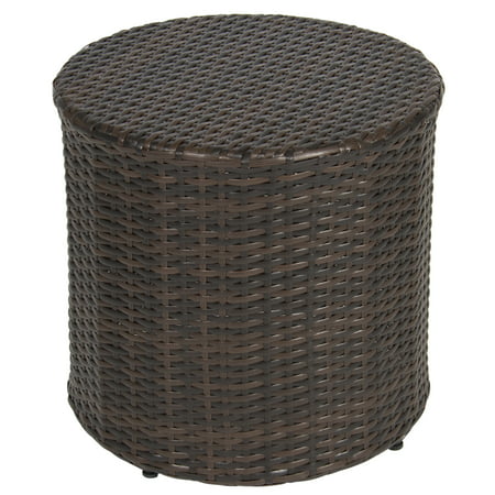 Best Choice Products Outdoor Round Wicker Rattan Barrel Side Table Patio Furniture w/ Storage, Steel Frame for Garden, Backyard, Porch, Pool -