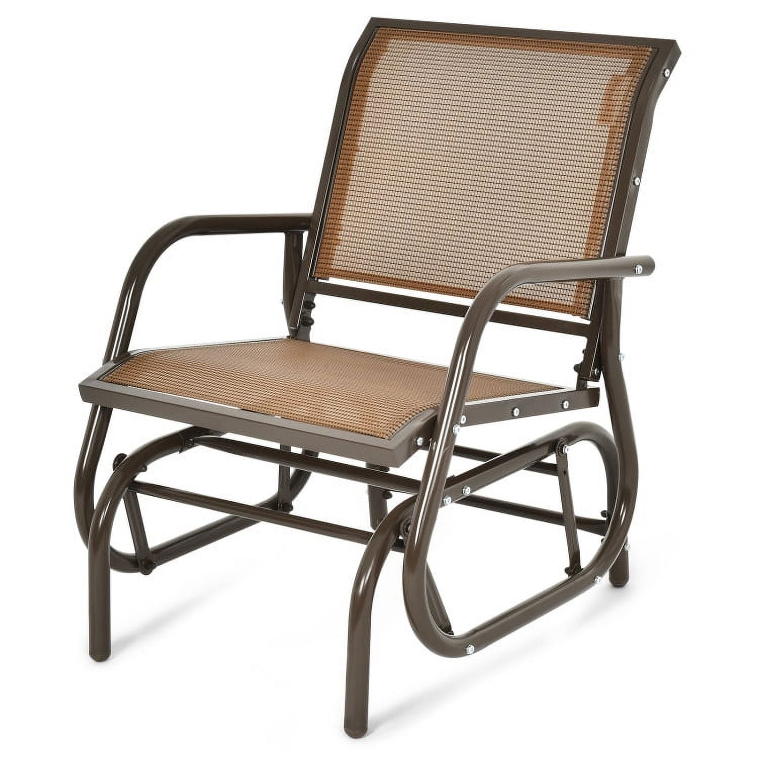 Spaco Outdoor Single Swing Glider Rocking Chair with Armrest-Brown, Outdoor Glider Rocking Chair Cushion Lawn for Porch,Backyard,Indoor and Garden, Brown