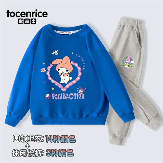 Sanrios My Melody Kuromi-Conjunto de ropa deportiva para niña, jersey de cuello redondo con estampado de corazón de amor, pantalones informales, Kawaii, cálido, regalo