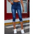 thumbnail image 6 of Blue Mid-Stretch Capris Denim Jeans, Slim Fit Slant Pockets Versatile Denim Trousers, Women's Denim Jeans & Clothing, 6 of 6