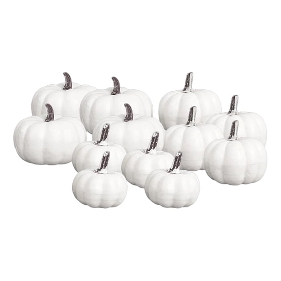 Clearance!12 Pack Halloween White Plastic Artificial Pumpkins for Decor DIY