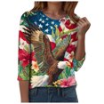 thumbnail image 5 of UngA American 250 Anniversary Shirt Womens 3/4 Sleeve American Flag T-Shirts Crew Neck 4th of July Summer Graphic Tee Tops (Wine,S), 5 of 8