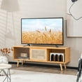 thumbnail image 2 of Costway Modern TV Stand Entertainment Center Media Console with Rattan  Glass Sliding Doors Natural, 2 of 10