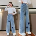 thumbnail image 2 of Zanarzt Girls Baggy Cargo Pants Jeans for Girls Baggy Wide Leg Cute Bow High Waisted Denim Pants Streetwear Back To School Clothes Blue,7-8 Years, 2 of 8