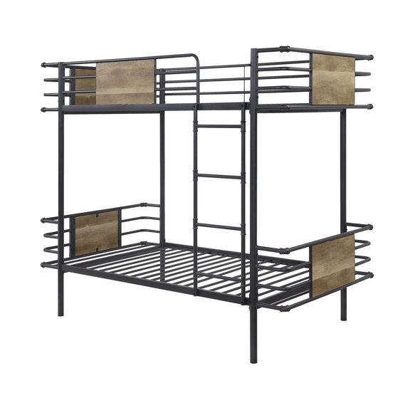 Metal Twin Over Twin Bunk Bed with Attached Ladder, Black