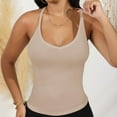thumbnail image 7 of Women's Ribbed Knit Deep V Neck Tank Top with Seamless Design - Small, Beige, 7 of 7