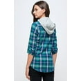 thumbnail image 3 of BodiLover, Women's, Long Sleeves Roll Up Button Up Plaid Shirt with 2 Breast Pockets, Green Gray, S, 3 of 4