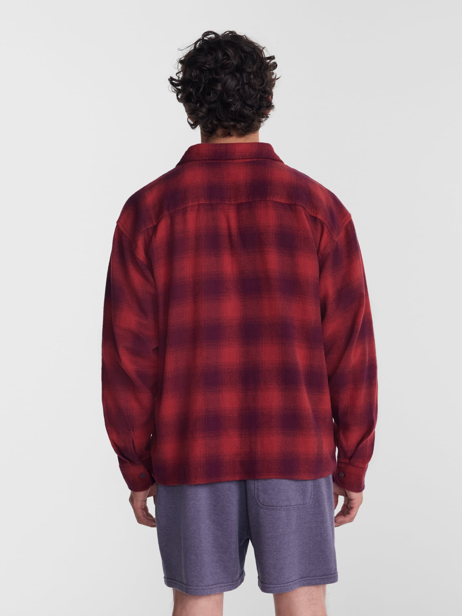 No Boundaries Boxy Cotton Plaid Flannel with Long Sleeves, Men's and Big Men's XS-4XLT