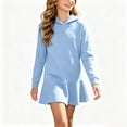 thumbnail image 3 of YOUYEDIAN Solid Color Hoodie Dress for Girls Casual Fashion Long Sleeve Hooded Mini Dress, 3 of 5