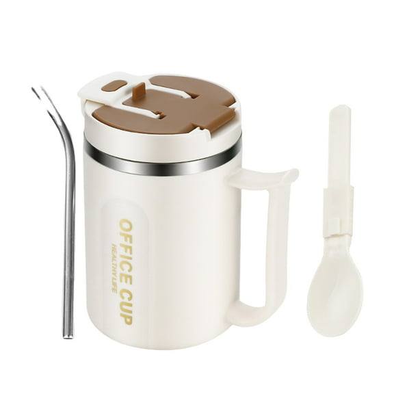 Pebbuoy Stainless Steel Mug Tumbler with Handle Vacuum 500ML Insulated Large Iced Coffee Cup with Lids Straws Reusable Water Bottle for Home Outdoor Office