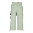 thumbnail image 5 of FRSASU Women's Sport Capris Pants Loose Fit Casual Hiking Pants Lightweight Quick Dry Travel Pants for Women with Pocket Green L(L), 5 of 7