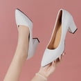 thumbnail image 5 of XIMIN Women's Closed Pointed Toe Work Dress Pumps Low Chunky Patent Leather Office Heels Suede Wedding Party Slip On Daily Comfy Pump Shoes (6.5, White), 5 of 7