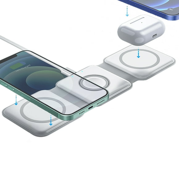MotionGrey Magnetic Wireless Charge Pad Station - White, 3 in 1 Wireless Foldable Charger for iPhone, AirPods, Apple Watch, Phone