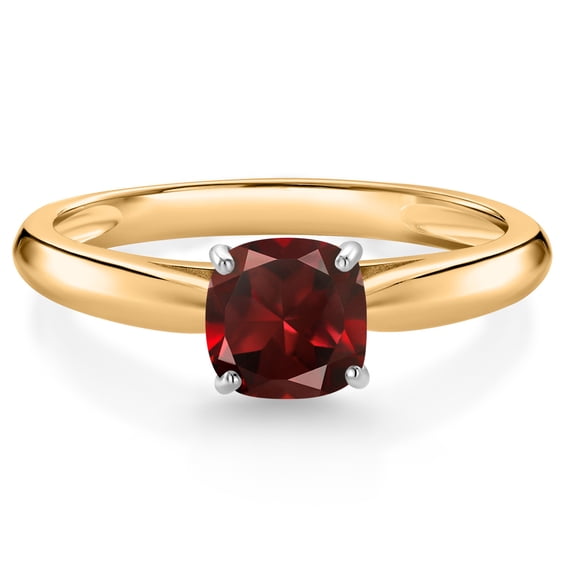 Gem Stone King 0.80 Ct Cushion Red Garnet 10K Yellow and White Gold Engagement Ring (Size 7)
