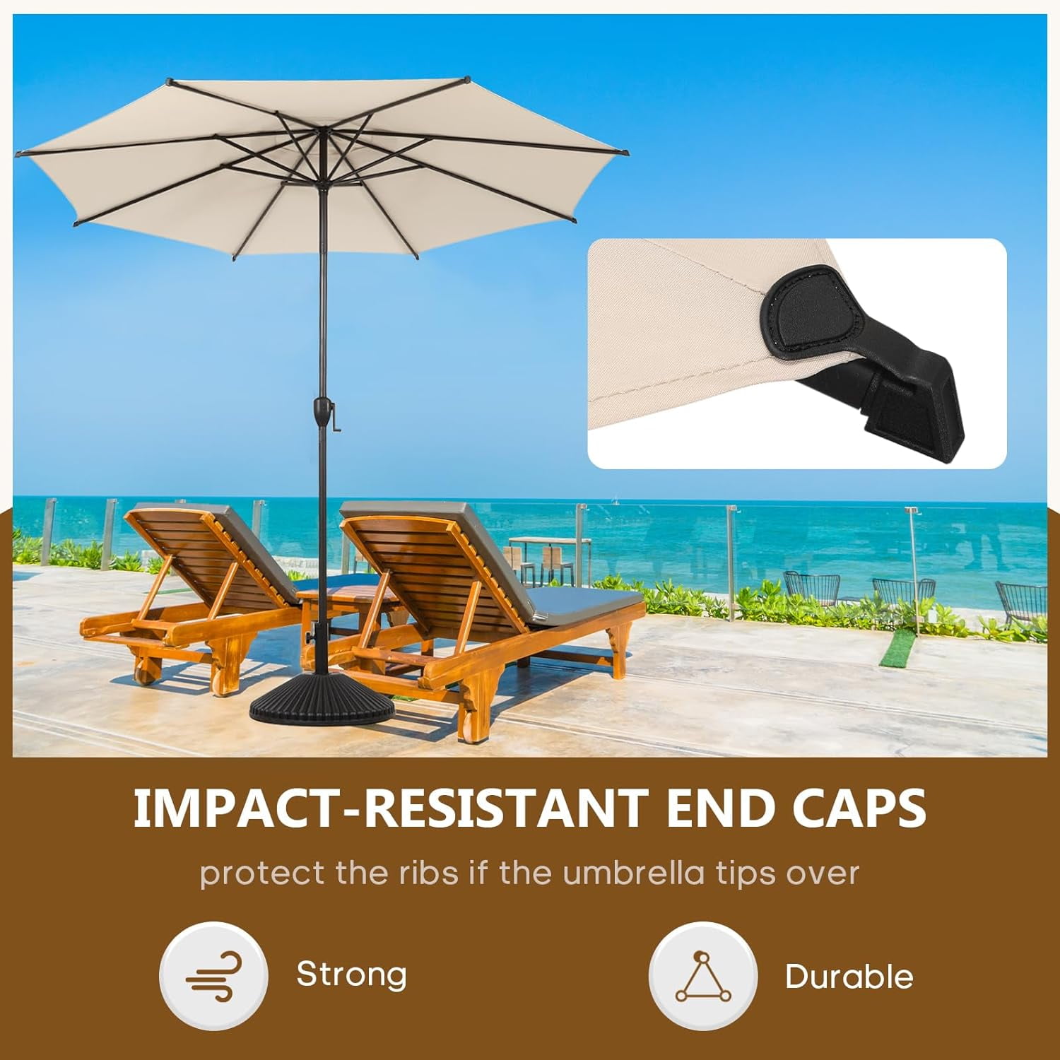 Abba Patio 11ft Outdoor Umbrella w/ Push Button Tilt & Crank, 6 Ribs, Beige