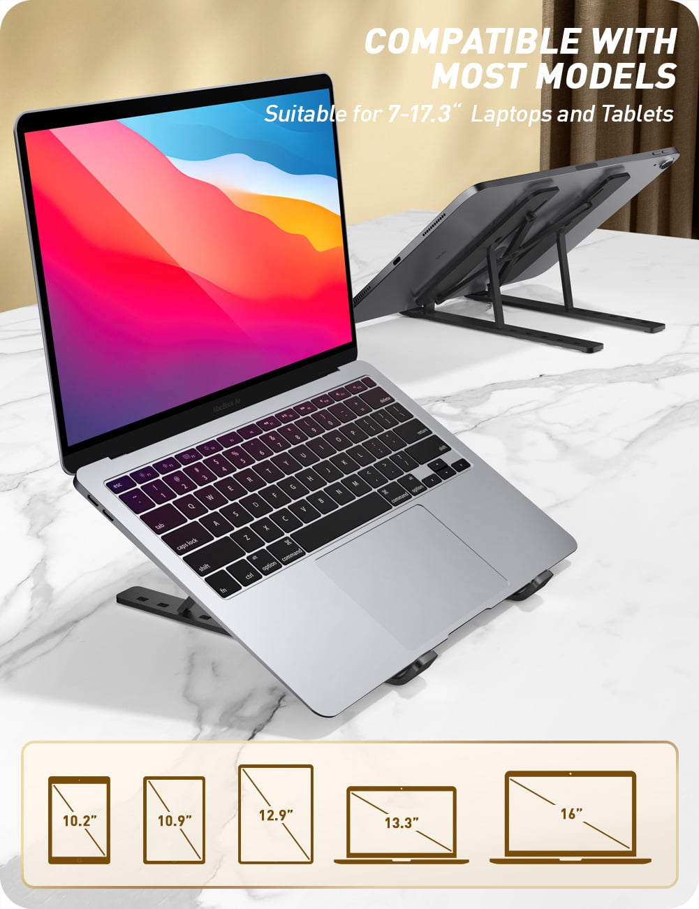 i-Blason Cosmo Series Adjustable Laptop Stand, Portable Computer Stand Aluminum Alloy Laptop Riser Holder with Multi-Angle Stand Suitable for 7-17.3" Laptops and Tablets - One Pack (Black)