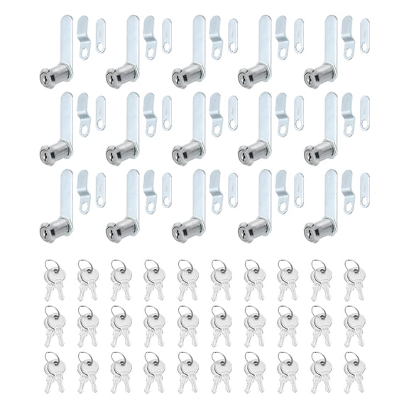 1-1/8 inch Cabinet Locks with Keys, Zinc Alloy Cam Lock Cylinder RV Lock Set Key Different, Silver 15 Pack