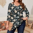 thumbnail image 2 of WTOBBY Women's Curve Floral Hollow Neck Blouse 3/4 Sleeve Chiffon Plus Size Top with Elegant Ruffle Detail Casual Wear,Navy XL, 2 of 5
